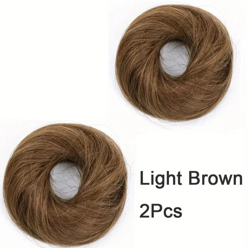 2-piece black human hair scrunchies by HSF Marketplace for fluffy messy buns and effortless ponytail updos