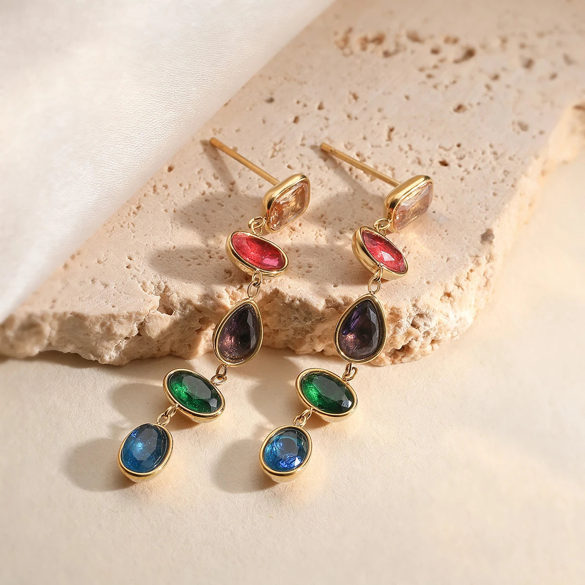 Stainless steel dangle earrings with colorful CZ crystals for women by HSF Marketplace