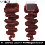 Reddish brown body wave human hair bundles with lace closure by HSF Marketplace