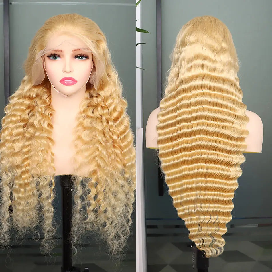 613 Deep Wave HD Lace Frontal Wig Density Long Blonde Curly Wig Water Wave 613 Wig Pre Plucked With Baby Hair for WomenReady to Wear On Clearance Sale Pre Plucked Wig Party Work