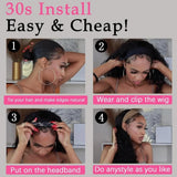 200% density 30-inch body wave human hair headband wig for Black women, machine-made wear-and-go style