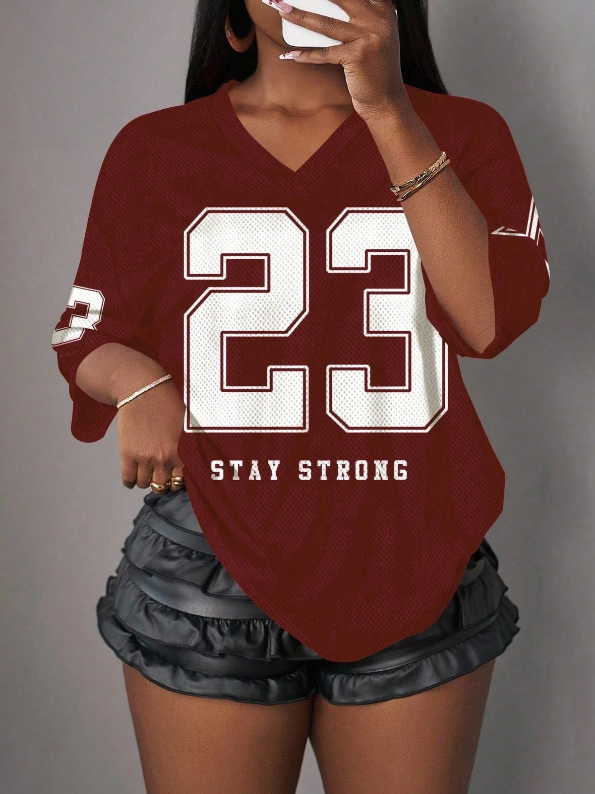 Women's casual minimalist graphic T-shirt by HSF Marketplace for sportswear, shown in a simple design
