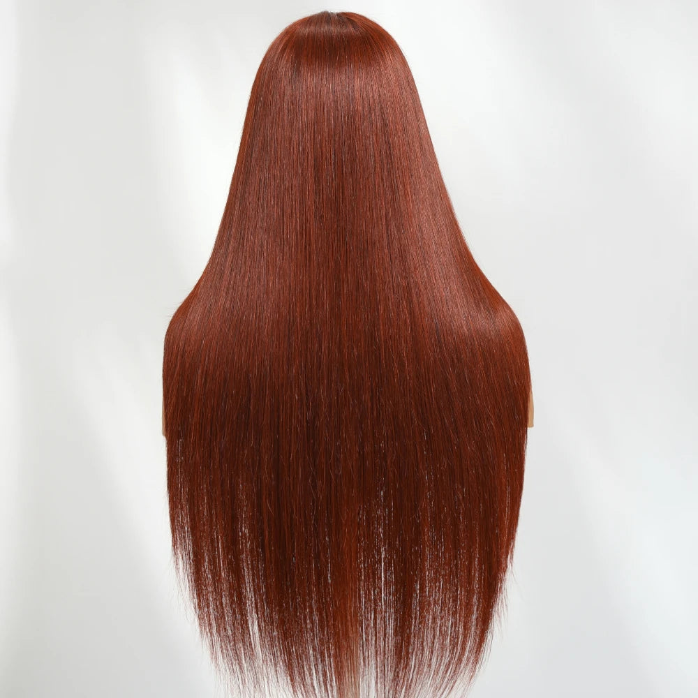 Layered reddish brown straight human hair wig, HSF Marketplace human hair wig with natural-looking layers