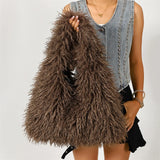 Luxury faux fur tote bag for women, stylish winter hobo handbag in a soft textured design