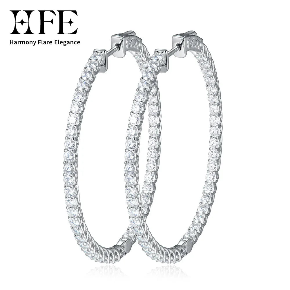 Moissanite hoop earrings in sterling silver by HSF Marketplace for women, featuring sparkling stones encircling the hoops