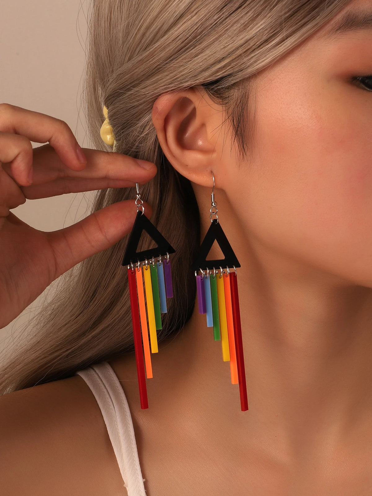 1pair Joyful Celebration Acrylic Rainbow Colors Drop Earrings for Women LGBT Lover Party Pride Month Jewelry Accessories