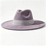 Women's wide brim suede fedora hat in classic brown felt for autumn and winter wear