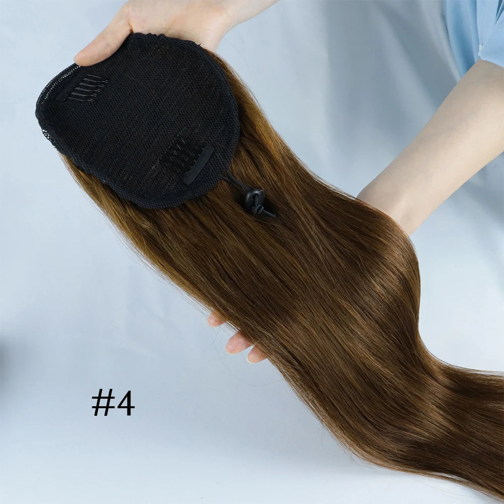 Brazilian virgin human hair clip-in straight drawstring ponytail by HSF Marketplace