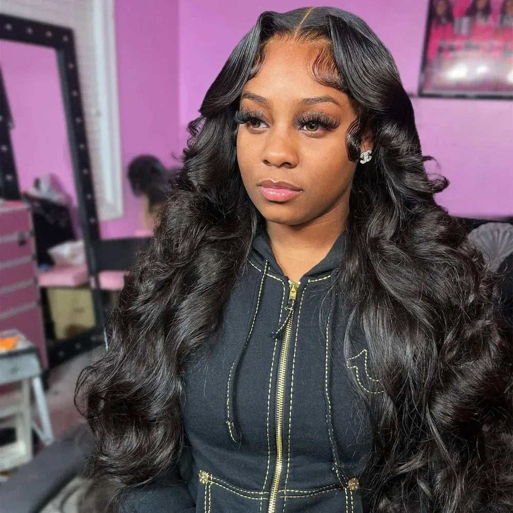 Natural Black Human Hair Wigs 1B Body Wave 200% Density 46 Inches 360 5x5 Closure 13x6 13x4 HD Transparent Invisible Lace Frontal Wig For Women Brazilian Hair Pre Plucked Pre Cut Lace Pre Bleached Knots Pre Styled