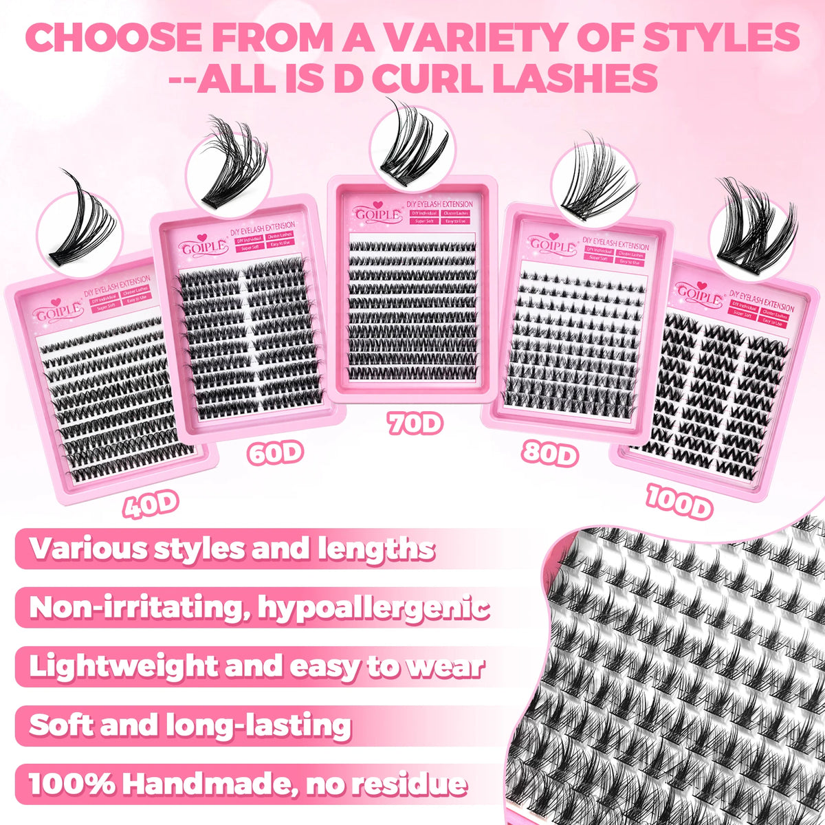 DIY Lash Extensions Kit Lashes Cluster with Lashes Shampoo Foam, Fan, Eyelash Extensions Tool Accessories for Lashes