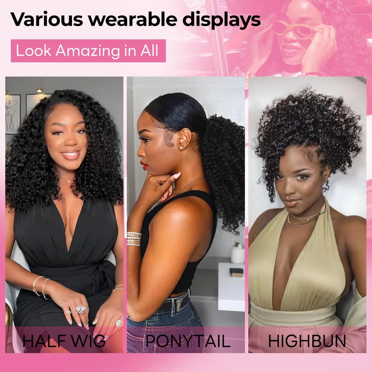 Burmese curly human hair half wig by HSF Marketplace, 14-22 inches, glueless, convertible drawstring wig for daily wear.
