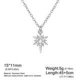 Gold stainless steel North Star pendant necklace for women with zircon accents, waterproof jewelry, eight-pointed star design.