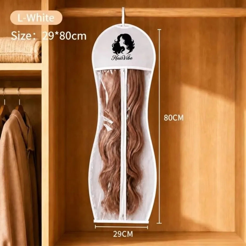 Transparent PEVA wig storage bag with zipper closure for organized hairpiece storage