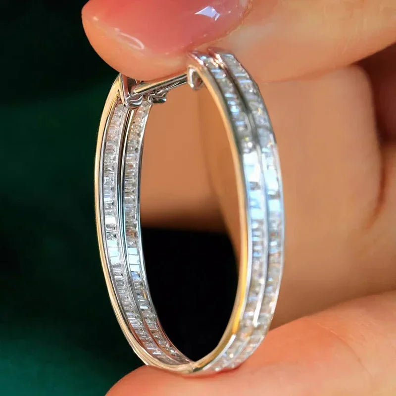 Elegant silver hoop earrings with CZ stones for women, HSF Marketplace jewelry