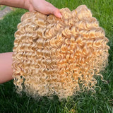 613 Blonde Deep Wave Bundles Human Hair with Closure 4x4 Brazilian Blond 13x4 Lace Frontal with 613 Curly 3 4 Bundles Human Hair