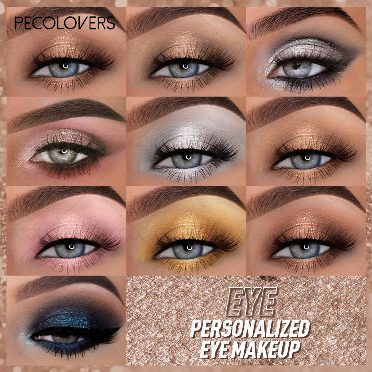 10-piece glitter highlight eyeshadow palette with mashed potato texture, lasting shimmer, and brightening illuminator pans