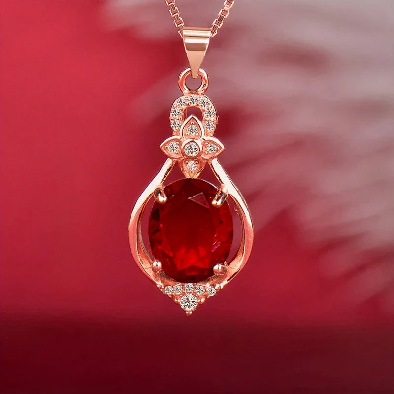 Huitan fashion red cubic zirconia pendant necklace featuring a graceful design, stylish jewelry for women and special occasions.