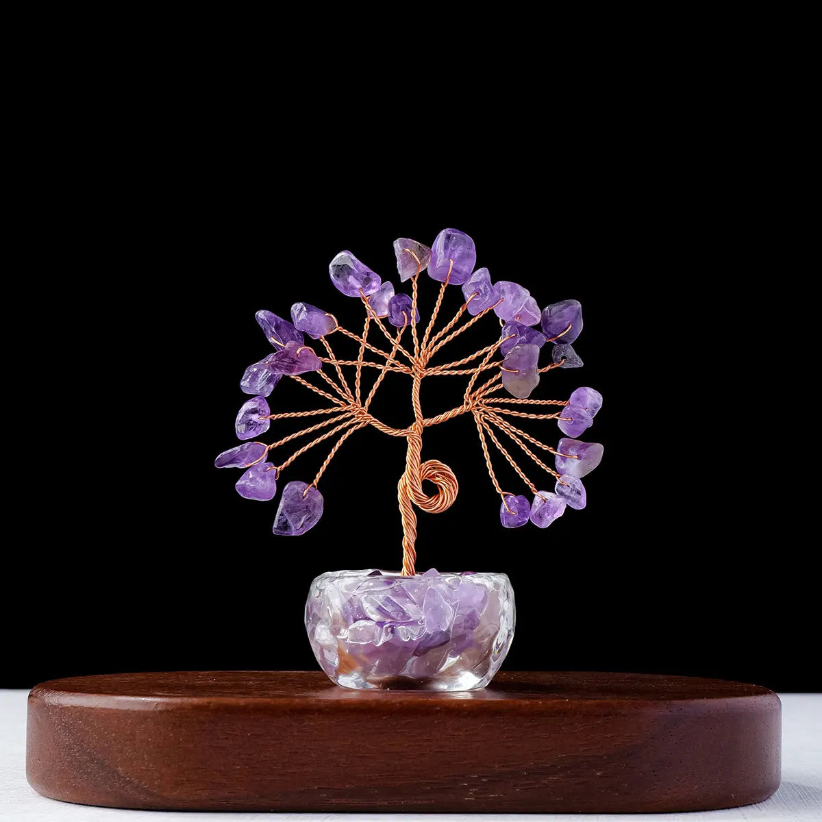 1pc Natural Crystal Lucky Tree Ornament Glass Treasure Pot Base Home Desktop Decoration Crafts Holiday Gift
