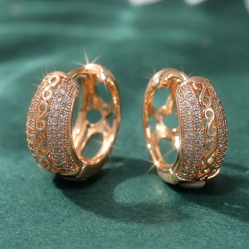 Hand-carved hollowed zirconia hoop earrings for women by HSF Marketplace