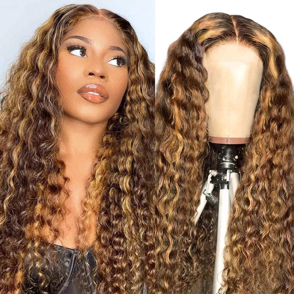 4/27 Colored Highlight Deep Wave Ombre Deep Wave 13X4 HD Lace Frontal Wig Human Hair Wigs Honey Blonde  For Women 250% Density 427 99J Burgundy 13x4 Human Hair Wig DEEP Wave Lace Frontal Wig Glueless Lace Front Human Hair Wig