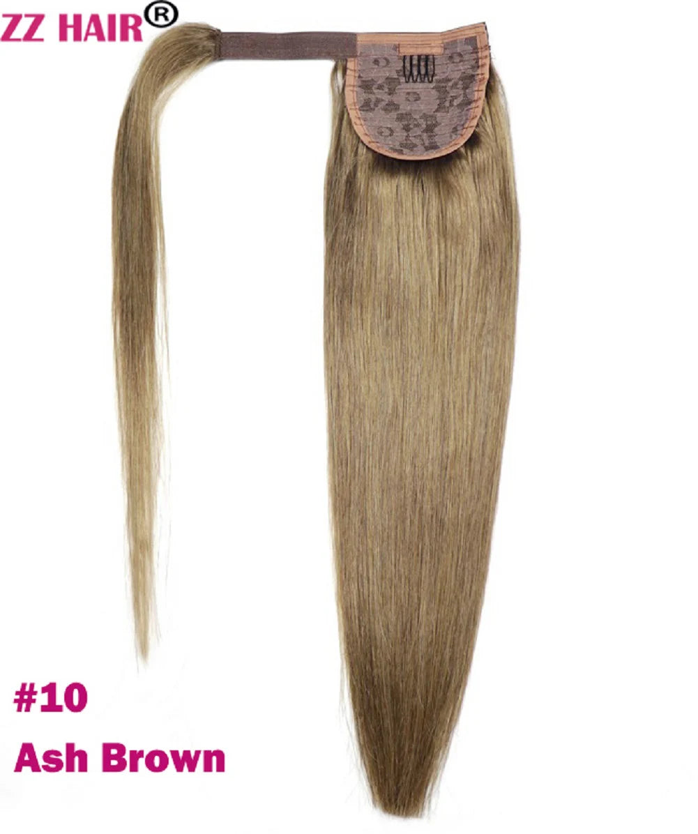 ZZHAIR Remy human hair magic wrap-around ponytail, straight clip-in extension, 16–28 inches