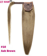 ZZHAIR Remy human hair magic wrap-around ponytail, straight clip-in extension, 16–28 inches