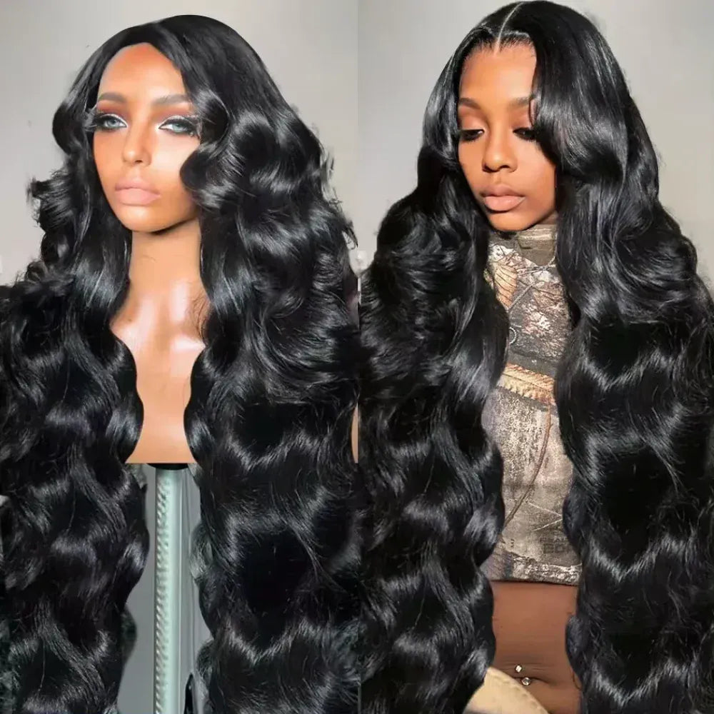 Natural Black Human Hair Wigs 1B Body Wave 200% Density 46 Inches 360 5x5 Closure 13x6 13x4 HD Transparent Invisible Lace Frontal Wig For Women Brazilian Hair Pre Plucked Pre Cut Lace Pre Bleached Knots Pre Styled