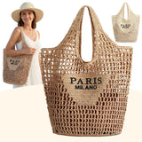Handmade woven straw beach tote bag for women, summer mesh hollow shoulder bag, perfect for holiday and beach outings.