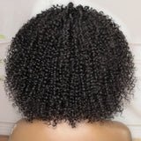 Short curly human hair wig with bangs, afro kinky curl, 250 density, glueless, full machine-made, natural Remy hair, ready to wear.