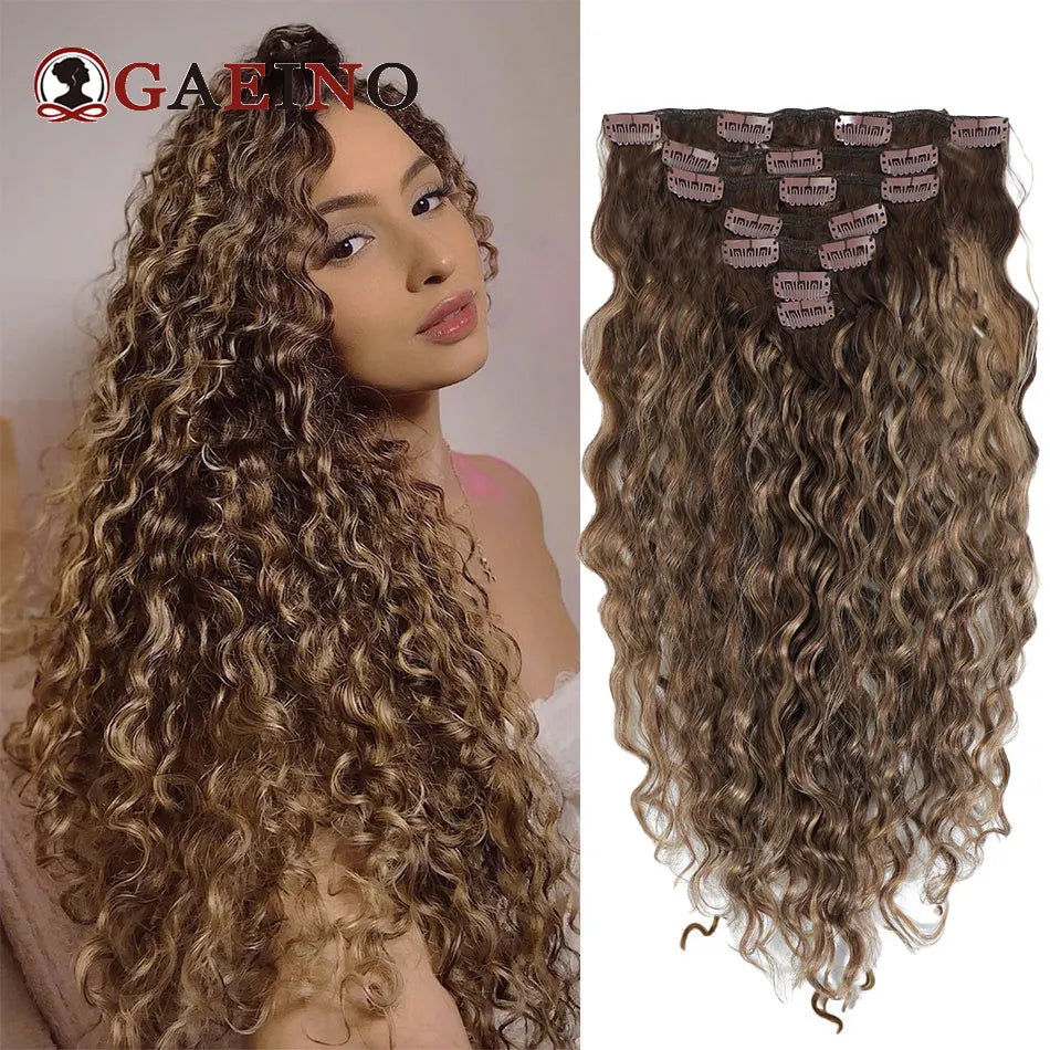 12A grade water wave clip-in hair extensions, 100% human hair Remy, 7-piece set in wet and wavy style