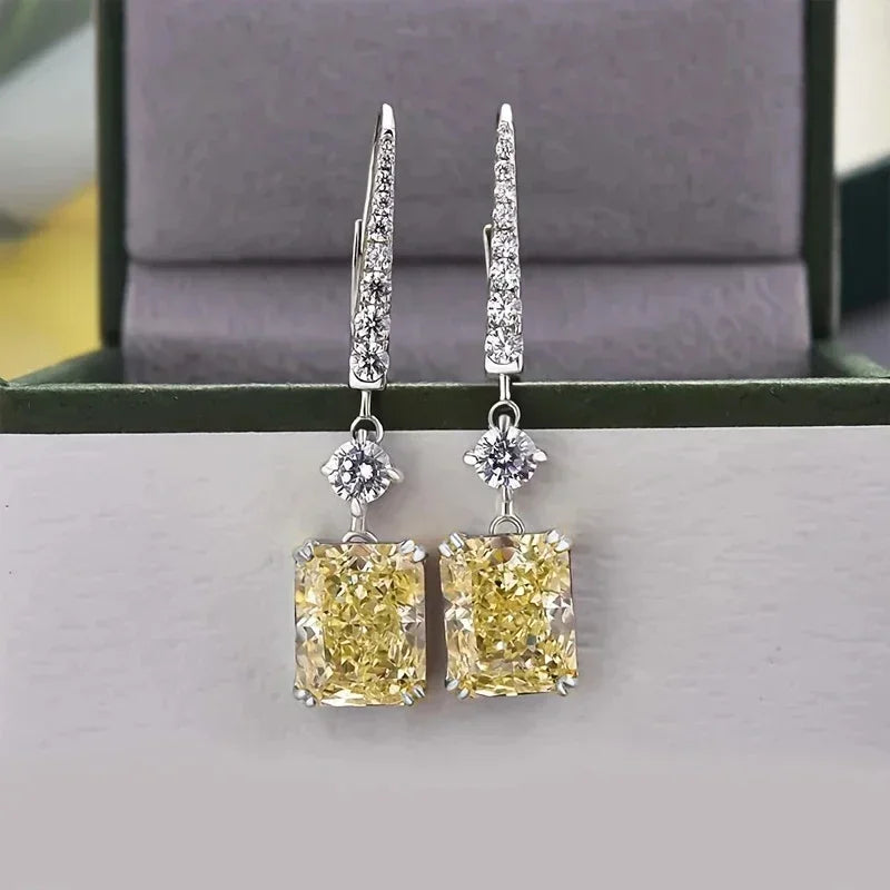 Yellow CZ dangle earrings for women, modern bridal jewelry by HSF Marketplace