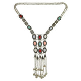 Multi Layer Colorful Turquoise Gemstone Bell Tassel Necklace Retro Ethnic Bib Long Geometry Pendant Collar Gypsy India Jewelry