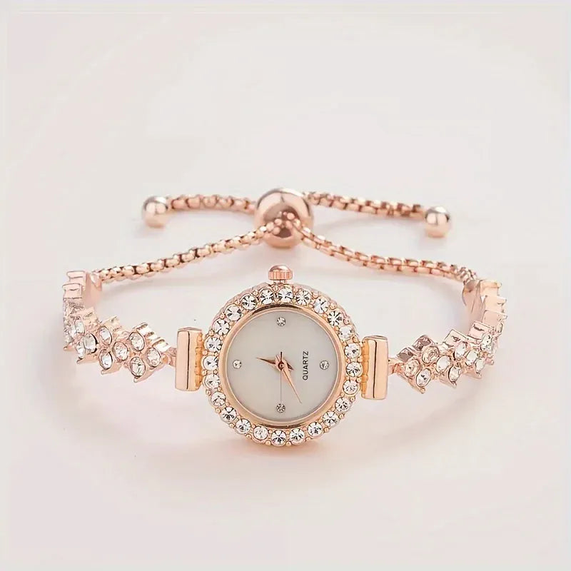 1 piece of elegant women's quartz watch, paired with luxurious rhinestone embellishment - gold simulated bracelet