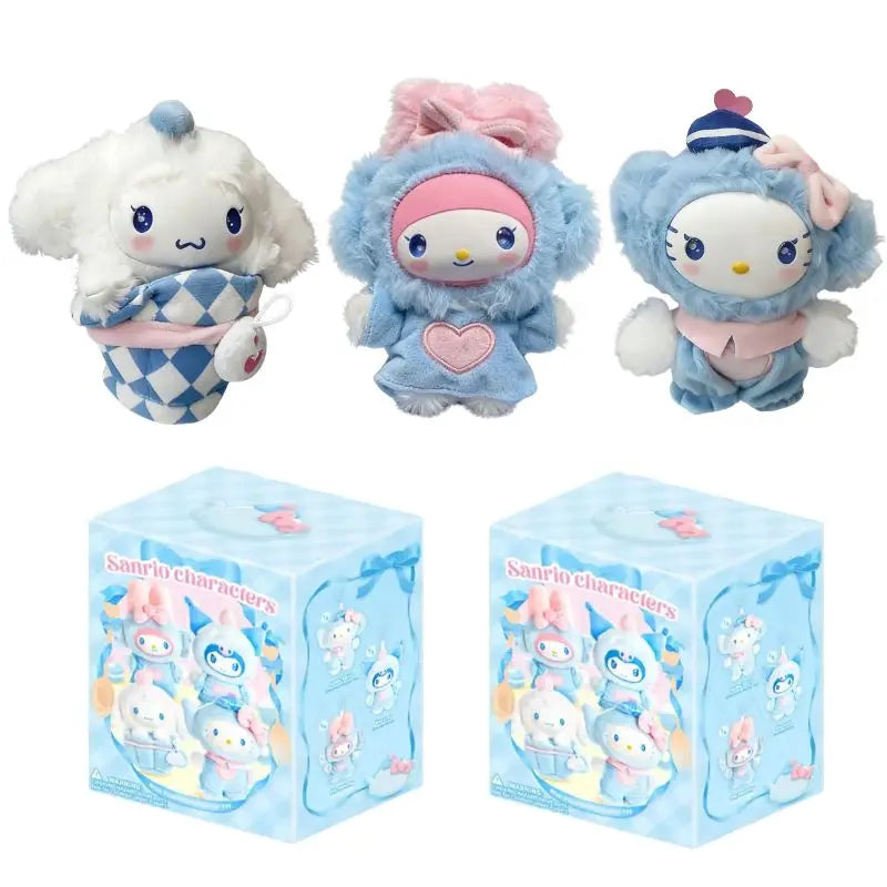 Sanrio Family Fox Island and Blue Flutter vinyl plush blind box pendants featuring Hello Kitty and Kuromi figures