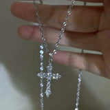 Silver crystal zircon cross pendant necklace for women by HSF Marketplace