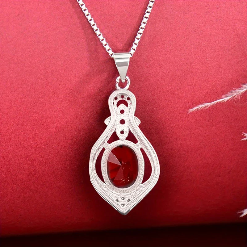 Huitan Fashion red cubic zirconia pendant necklace featuring a graceful, brilliant design for women, perfect for engagement or anniversary jewelry.