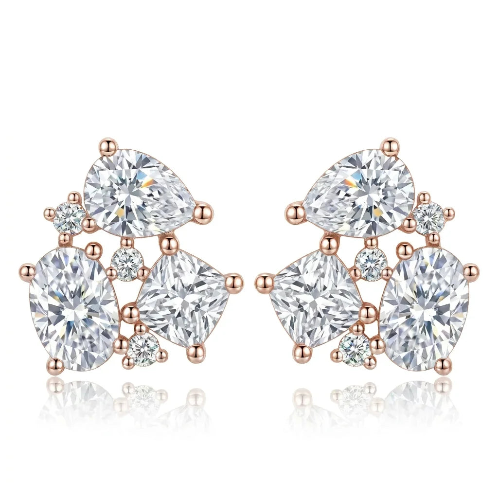 Women’s luxury moissanite earrings set in 925 sterling silver, featuring 6.5CT all moissanite stones