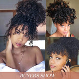 HSF Marketplace afro puff drawstring ponytail with bangs, short kinky curly pineapple updo bun for Black women