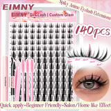 Korean-style false lash extension kit with 140 clusters for natural long wispy cat-eye cosplay makeup