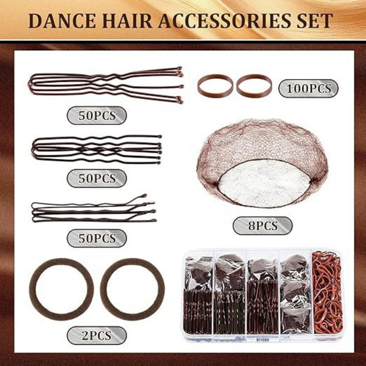 Rubber Band Hair Ties, Invisible Hair Nets Set, U-shaped Clips, Straight Clips, Boxed Rubber Bands, Hair Rings