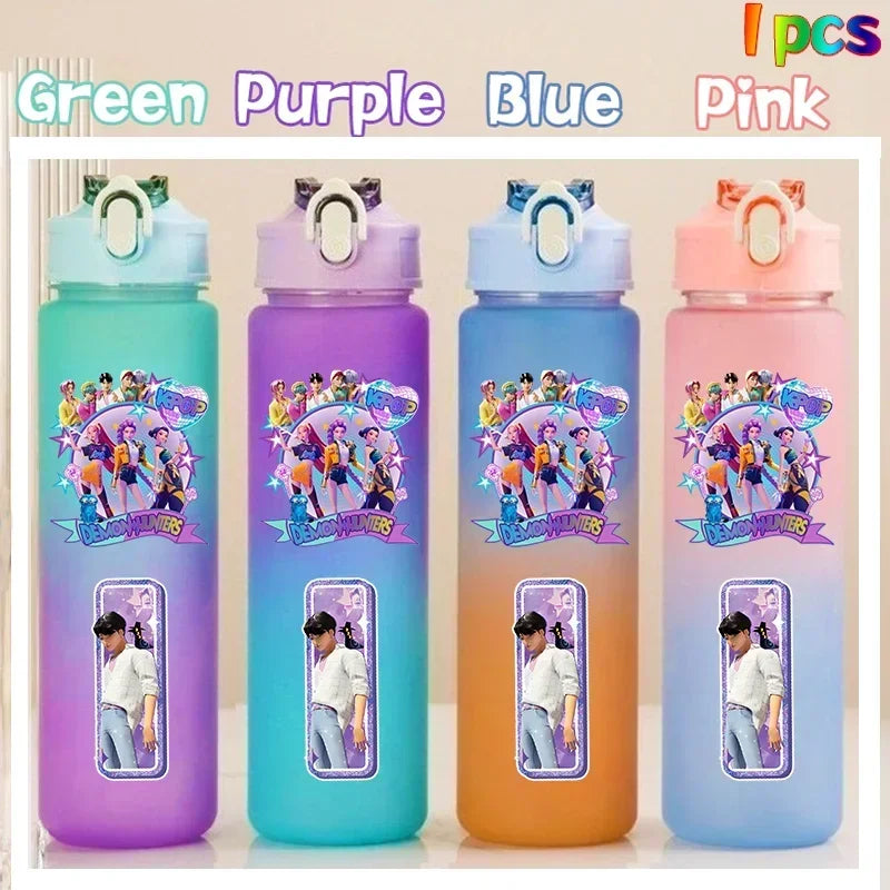Kpop Demon Hunters gradient color water cup with straw, 750ML, by HSF Marketplace