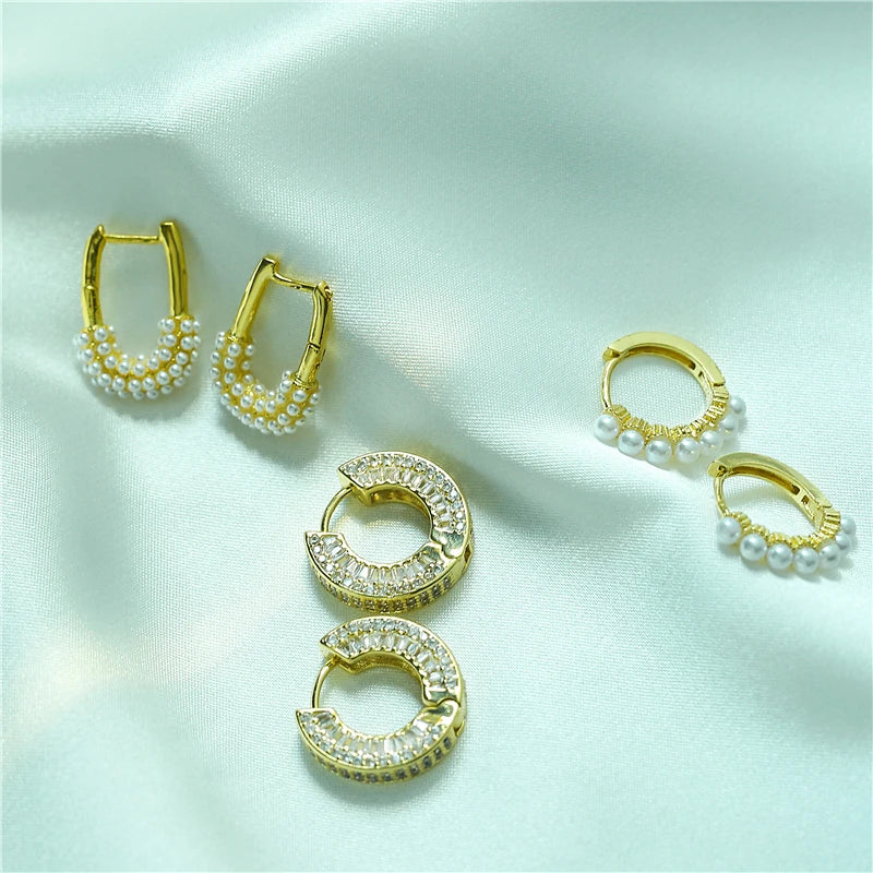 Elegant pearl hoop earrings for women with simple CZ accents by HSF Marketplace