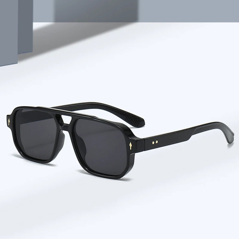Vintage double bridges square sunglasses for men and women by HSF Marketplace with clear ocean lenses and UV400 protection.