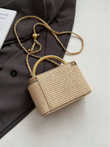 Minimalist woven straw lunch box bag with chain strap by HSF Marketplace