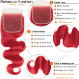 Rebecca Oxblood Red Body Wave Bundles With Closure Brazilian Body Wave Human Hair Bundles With Closure 3 Bundles With Closure