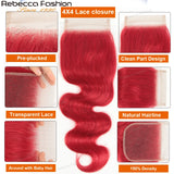 Rebecca Oxblood Red Body Wave Bundles With Closure Brazilian Body Wave Human Hair Bundles With Closure 3 Bundles With Closure