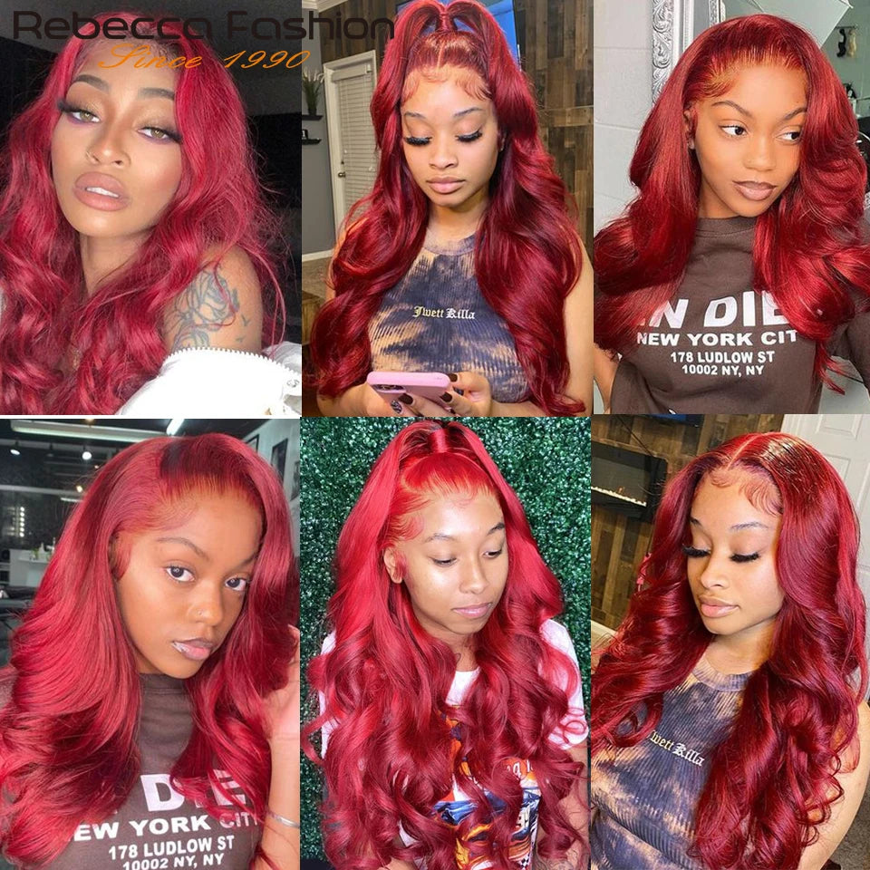 Rebecca Oxblood Red Body Wave Bundles With Closure Brazilian Body Wave Human Hair Bundles With Closure 3 Bundles With Closure