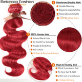 Rebecca Oxblood Red Body Wave Bundles With Closure Brazilian Body Wave Human Hair Bundles With Closure 3 Bundles With Closure