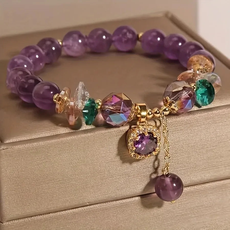 A Classic Amethyst Bead Bracelet with Natural Amethyst Bead Design and Natural Stone Healing Bracelet as a Beautiful Symbolic