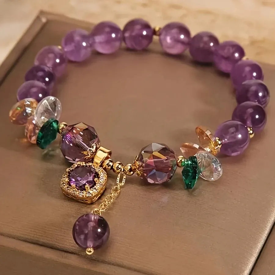 A Classic Amethyst Bead Bracelet with Natural Amethyst Bead Design and Natural Stone Healing Bracelet as a Beautiful Symbolic